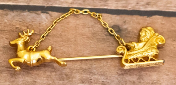 ヴィンテージ ゴールド トーン トナカイ そり サンタクロース