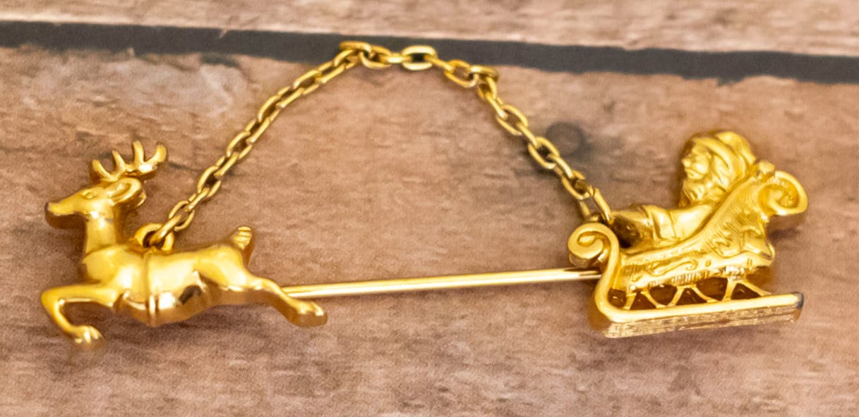 ヴィンテージ ゴールド トーン トナカイ そり サンタクロース