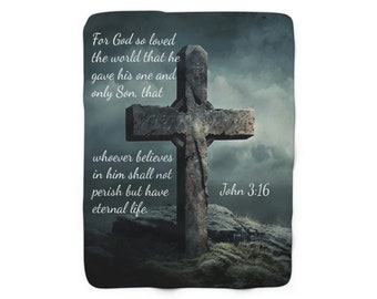 Sherpa Fleece Blanket, Bible verse blanket, scripture blanket, John 3:16