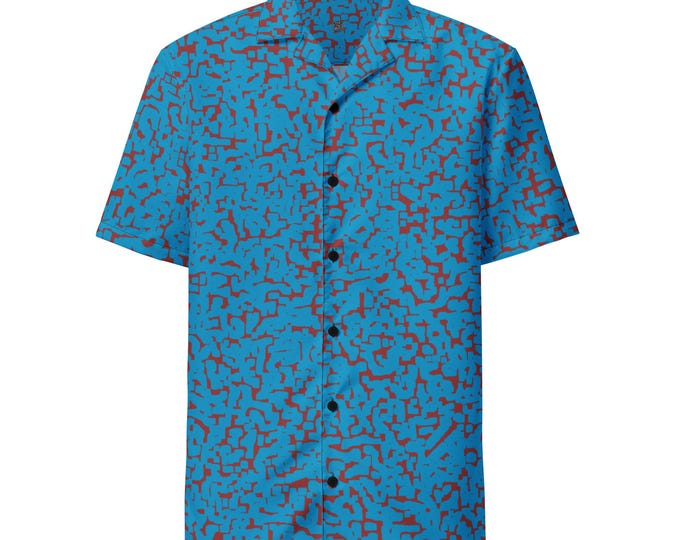 Funky Tiger® Ocean Sands Button Down Hawaiian Shirt | Men’s Short Sleeve Beach Party Shirt in Ocean Blue & Sand| Comfort on any Occasion