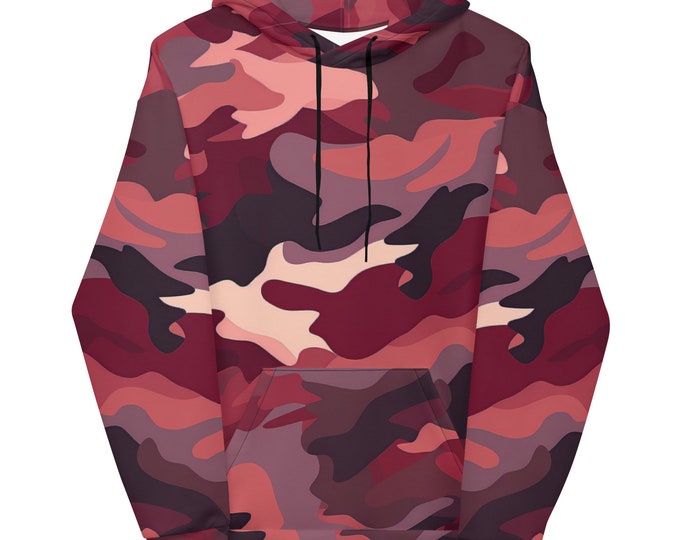Funky Tiger® Camouflage Hoodie in Crimson/Maroon/Burgundy For Gameday| Sports | Events | Party | Everyday| Crimson | Maroon,Fall