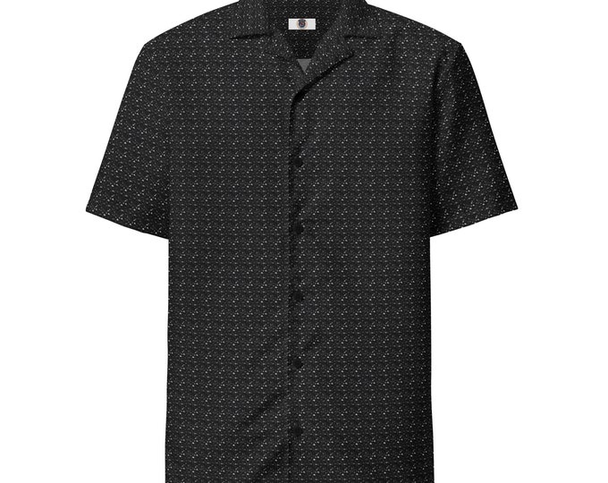 Funky Tiger® Diamond Jacquard Black Button Down Shirt for Men | Short Sleeve Shirt | Casual Button Down | Summer | Vacation | Beach