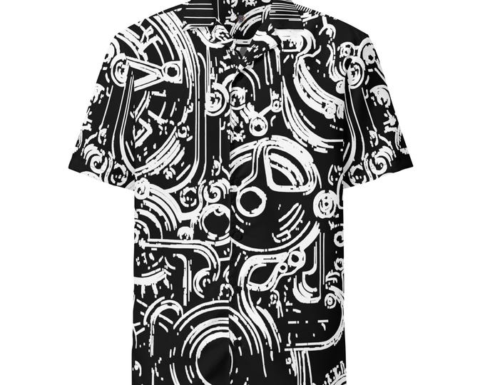 Funky Tiger® MechTech Edition – White and Black Button Down Shirt | Men's Short Sleeve | Comfort on any Occasion