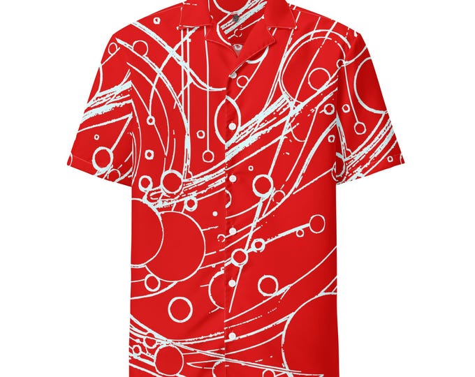 Funky Tiger® Sketches Hawaiian Shirt for Men | Casual Button Down For any Occasion| | Comfortable Fit| Unique Design| Red and White