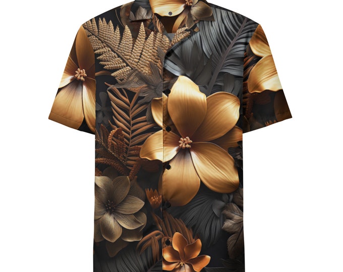 Funky Tiger® Golden Tropicana Button Down Hawaii Shirt | Short Sleeve | Unique Fashion | Unique Gift | Hawaiian Shirt| Aloha Shirt