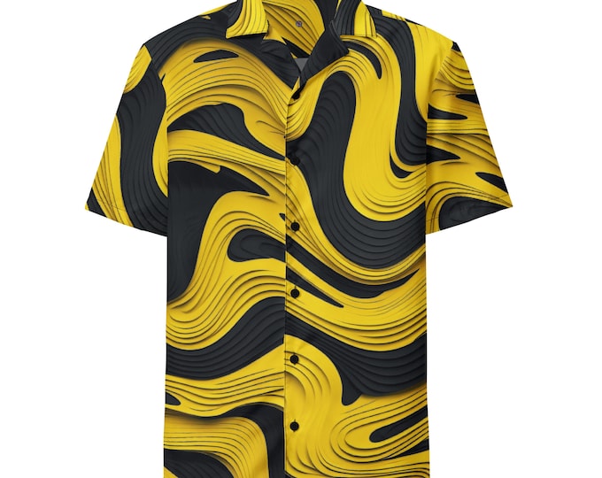 Funky Tiger® Yellow Contours Button Down Shirt for Men | Short Sleeve Shirt | Casual Button Down | Summer | Vacation | Beach