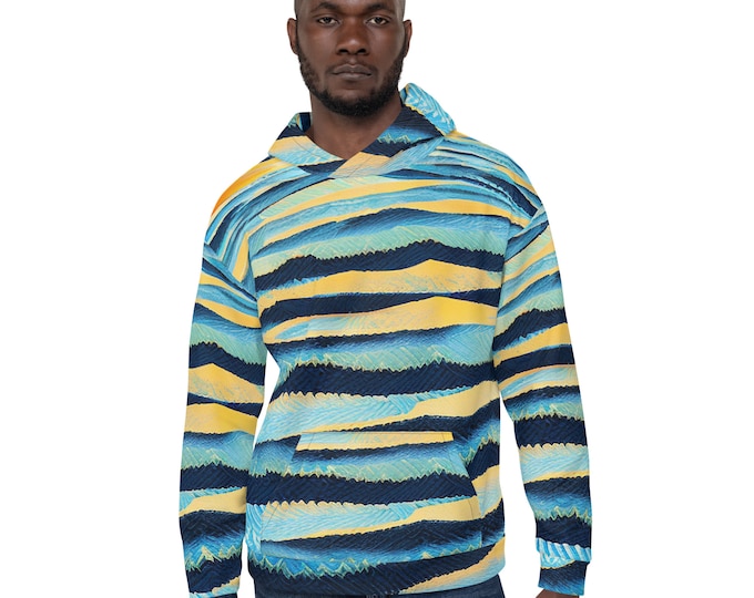 Funky Tiger® Mens Golden Waves Premium Hoodie, Cool Hoodie for Gaming, Concert, Beach, Event, Everyday