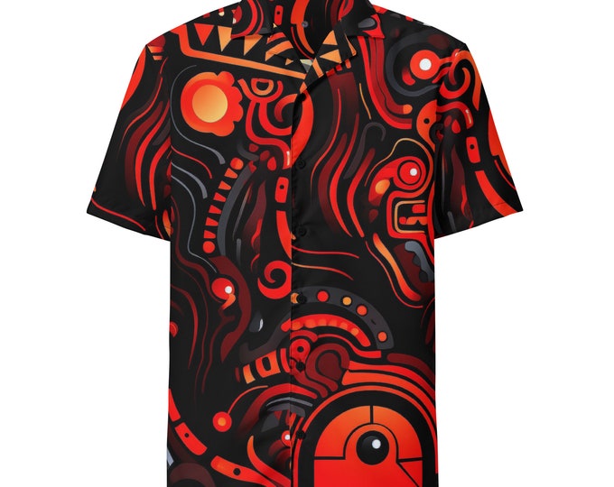 Funky Tiger® Savage Red Psychedelic Button-Down Shirt