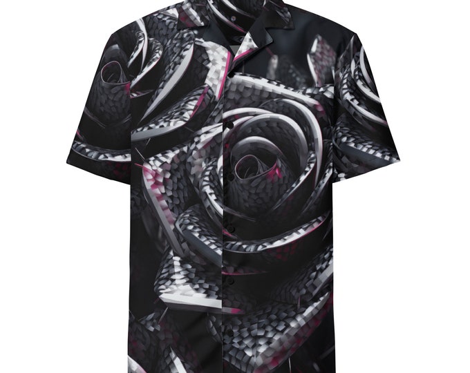 The Funky Tiger® 3D Dark Rose Button Down Shirt for Men | Short Sleeve Shirt | Casual Button Down | Summer | Vacation | Beach