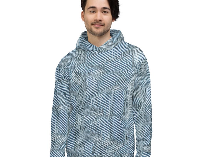 Funky Tiger® Mens Light Blue Mesh Premium Hoodie, Cool Hoodie for Gaming, Concert, Beach, Event, Everyday