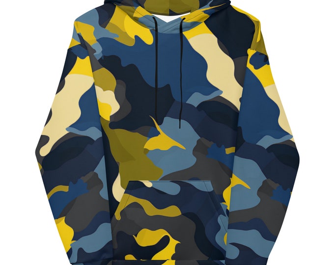 Funky Tiger® Camouflage Hoodie in Navy and Yellow for Game Day | Gamers | Party | Event | Tailgate | Everyday,Fall