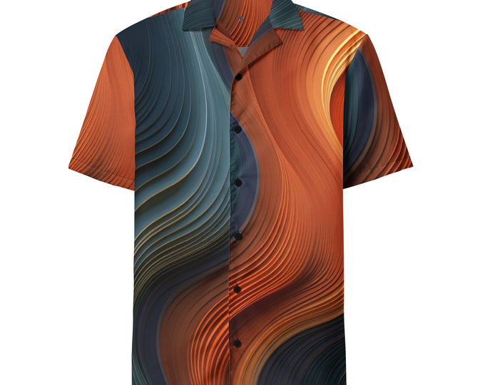 Funky Tiger® WaveScape Button Down Shirt for Men | Short Sleeve Shirt | Casual Button Down | Summer | Vacation | Beach