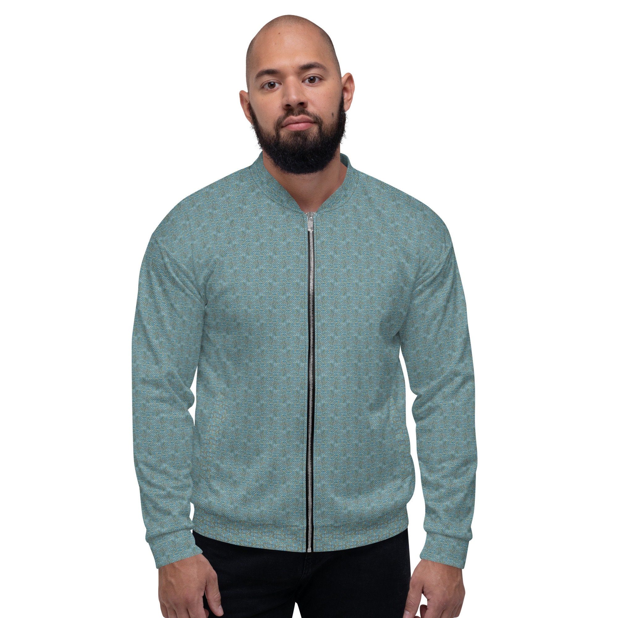 Funky Tiger™ Mens Monogram Premium Bomber Jacket Ocean 