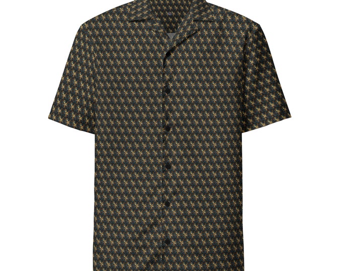 Funky Tiger® Starlight Monogram Button Down Shirt for Men | Short Sleeve Shirt | Casual Button Down | Summer | Vacation | Beach