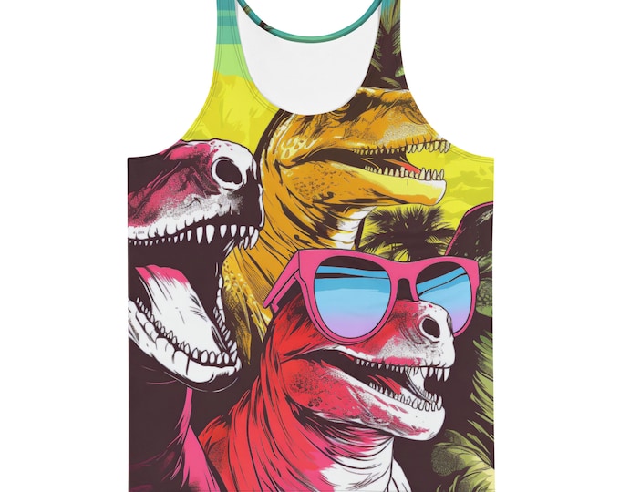 Funky Tiger® Dino Party Muscle Tank, Novelty Tank Top, Comical, Funny Gift, Halloween