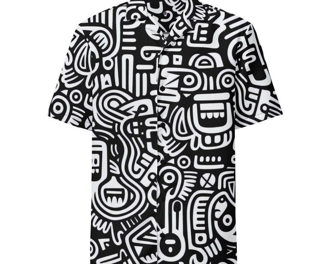 Funky Tiger® Craggy Bots Button Down Shirt for Men | Short Sleeve Shirt | Casual Button Down | Summer | Vacation | Beach