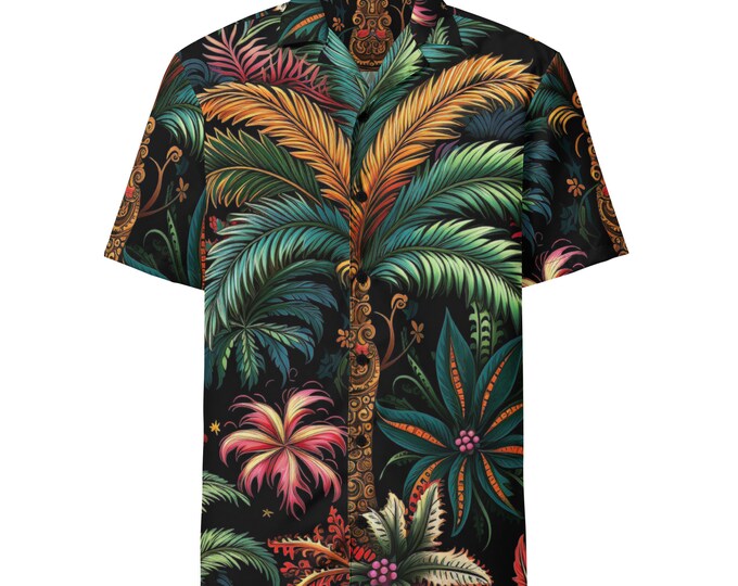 Funky Tiger® Tropical Pritchardia Button Down Shirt | Short Sleeve | Unique Fashion | Unique Gift | Hawaiian Shirt| Aloha Shirt