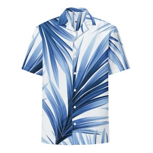 Funky Tiger® Blue Palma Button Down Shirt for Men | Short Sleeve Shirt | Casual Button Down | Summer | Vacation | Beach