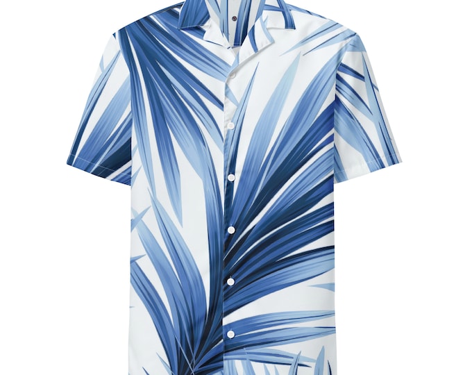 Funky Tiger® Blue Palma Button Down Shirt for Men | Short Sleeve Shirt | Casual Button Down | Summer | Vacation | Beach