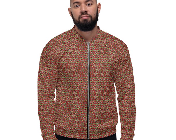 Funky Tiger® Mens Monogram Premium Bomber Jacket - Cardinal