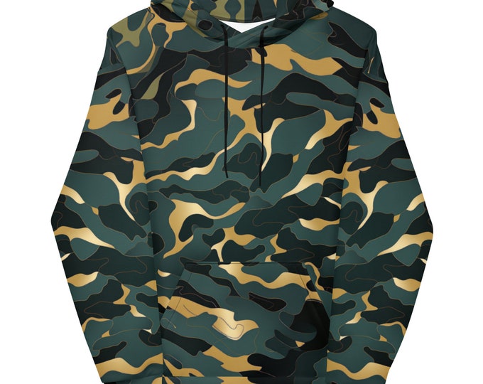 Funky Tiger® Camouflage Hoodie in Dark Green and Gold For Game Day | Gaming | Party | Event | Tailgate | Everyday| Dark Green and Gold,Fall