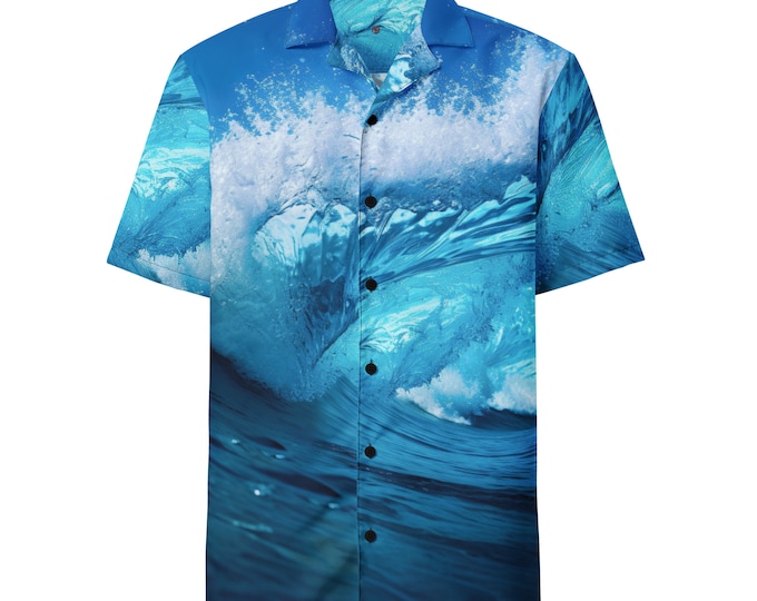 Funky Tiger® Ocean Surf Blue Button Down Shirt for Men | Short Sleeve Shirt | Casual Button Down | Summer | Vacation | Beach