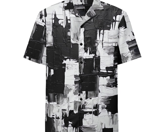 Funky Tiger® Symphony Brush Button Down Shirt for Men | Short Sleeve Shirt | Casual Button Down | Summer | Vacation | Beach