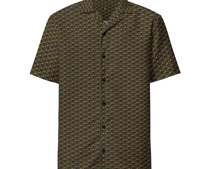 Funky Tiger® Cosmic Spiral Monogram Button Down Shirt for Men | Short Sleeve Shirt | Casual Button Down | Summer | Vacation | Beach