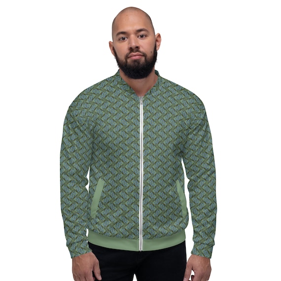 Funky Tiger™ Mens Monogram Premium Bomber Jacket Green Gold 