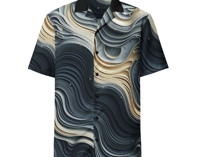 Funky Tiger® Wavy Slate Button Down Shirt for Men | Short Sleeve Shirt | Casual Button Down | Summer | Vacation | Beach