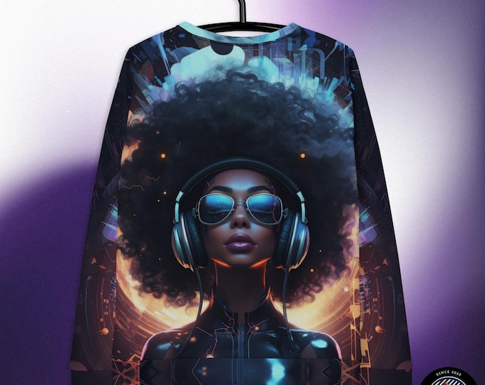 Funky Tiger® Next Level Soundwaves  AOP DJ SWEATSHIRT, Next Level Sound Wave Sweatshirt, Music Festival, Concert HipHop Shirt, Urban Wear
