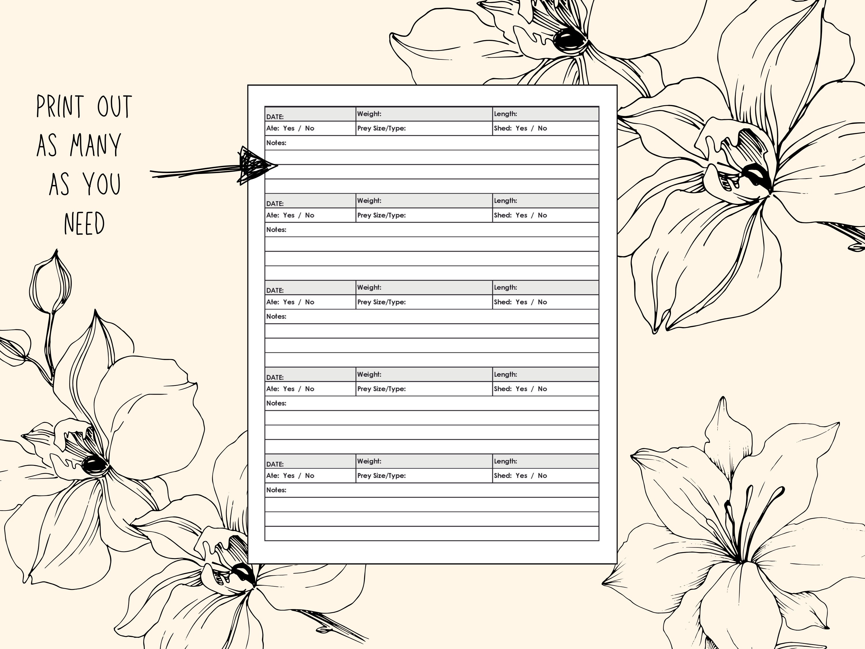 Reptile Care and Feeding Tracker - Dots - Etsy - Reptile Feeding Plan Template Printable