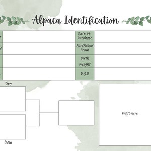 Alpaca Livestock Record Keeping - PDF Printable 11 x 8.5