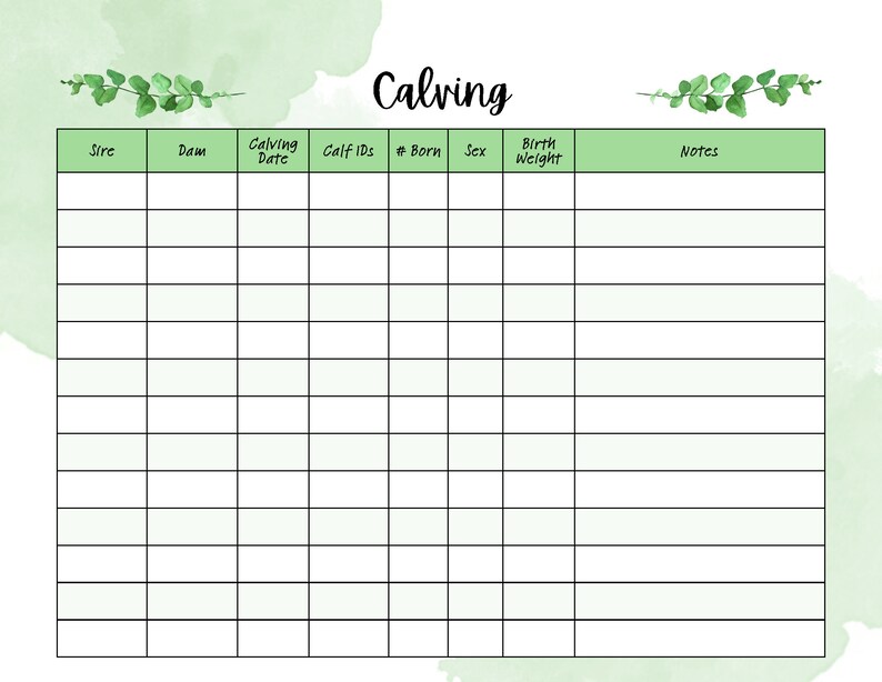 Cattle Livestock Record Keeping - PDF Printable 11 X 8.5 - Etsy