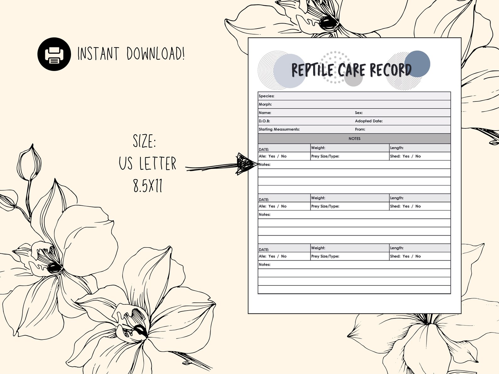 View of Reptile Care and Feeding Tracker - Dots - Etsy