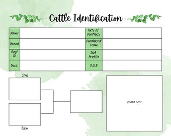 Cattle Livestock Record Keeping - PDF Printable 11 x 8.5