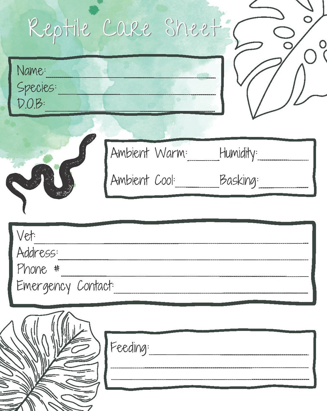 Reptile Care Sheet Digital - Etsy - Reptile Habitat Cleaning And Organization Checklist