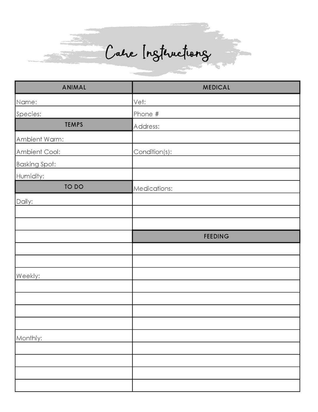 Picture of Reptile Care and Feeding Tracker - Etsy
