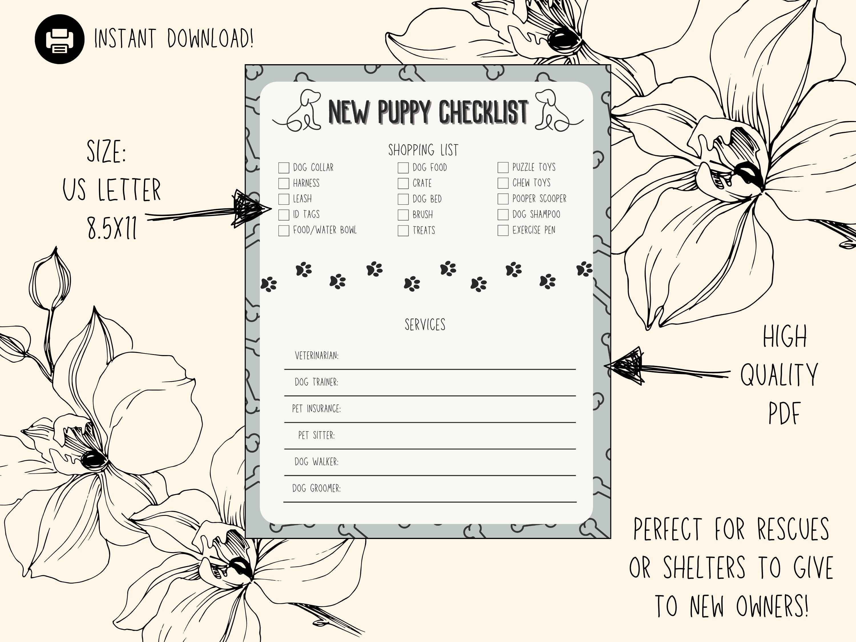 New Puppy Checklist | Adoption | Rescue | Shelter - Etsy