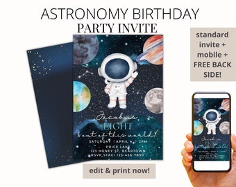 Space Astronaut Birthday Invitation Template for Print or Digital Send | Out of this world, Planetarium Party, Outer Space, Aliens