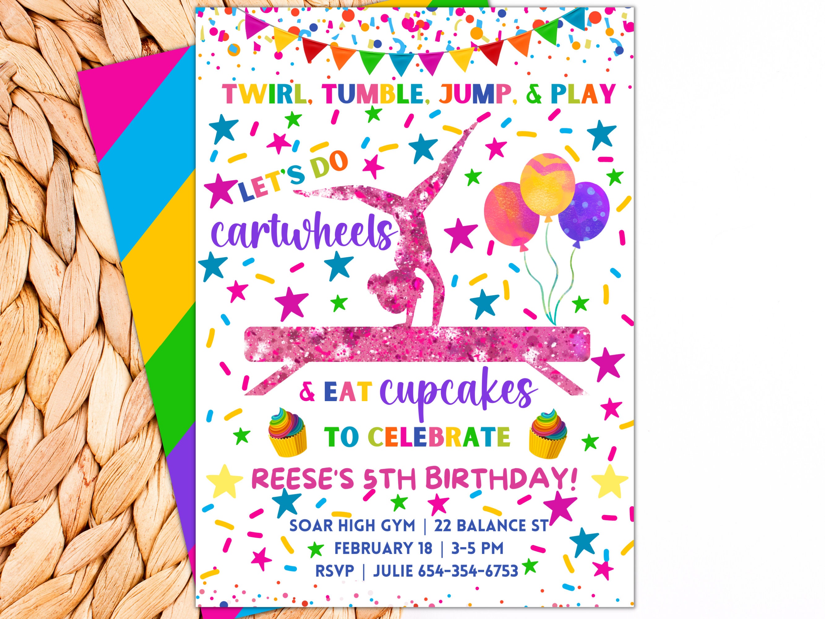 Gymnastics Birthday Invitation Template Instant Digital Download