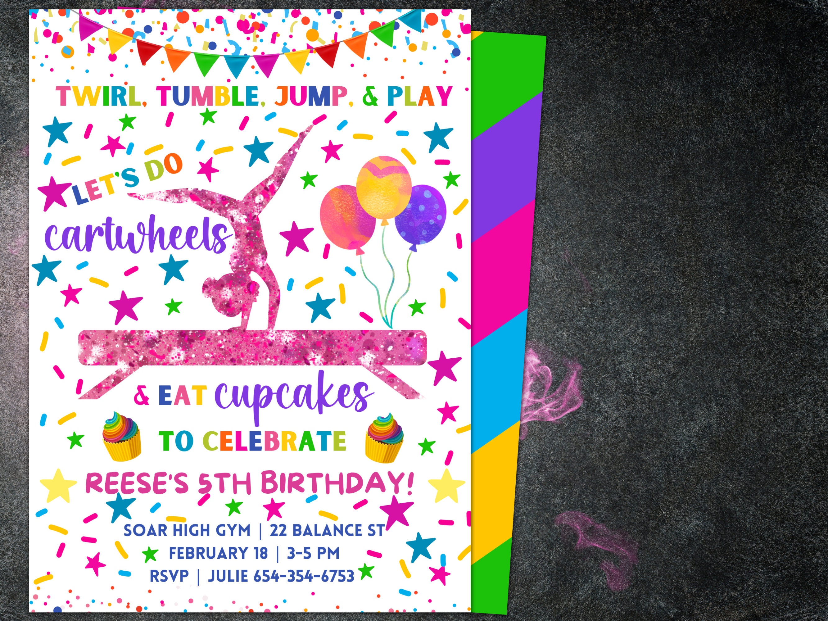 Gymnastics Birthday Invitation Template Instant Digital Download