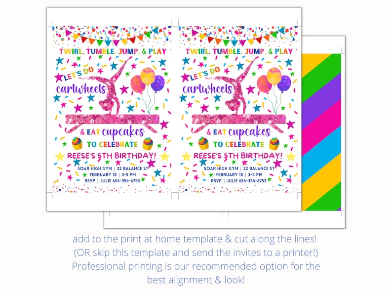 Gymnastics Birthday Invitation Template Instant Digital Download