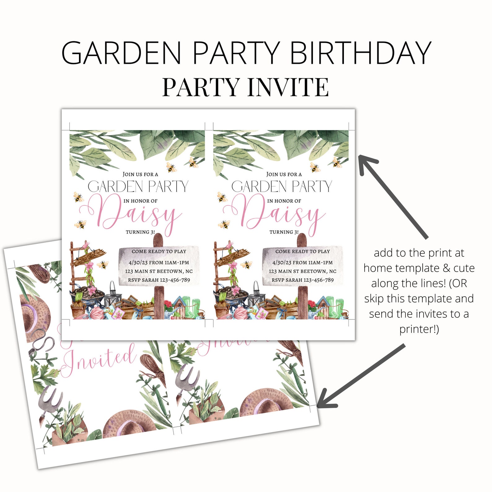 Garden Birthday Party Invitation Template Instant Digital Download