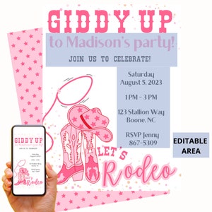 Pink Cowgirl Rodeo Birthday Invitation Template Instant Digital ...