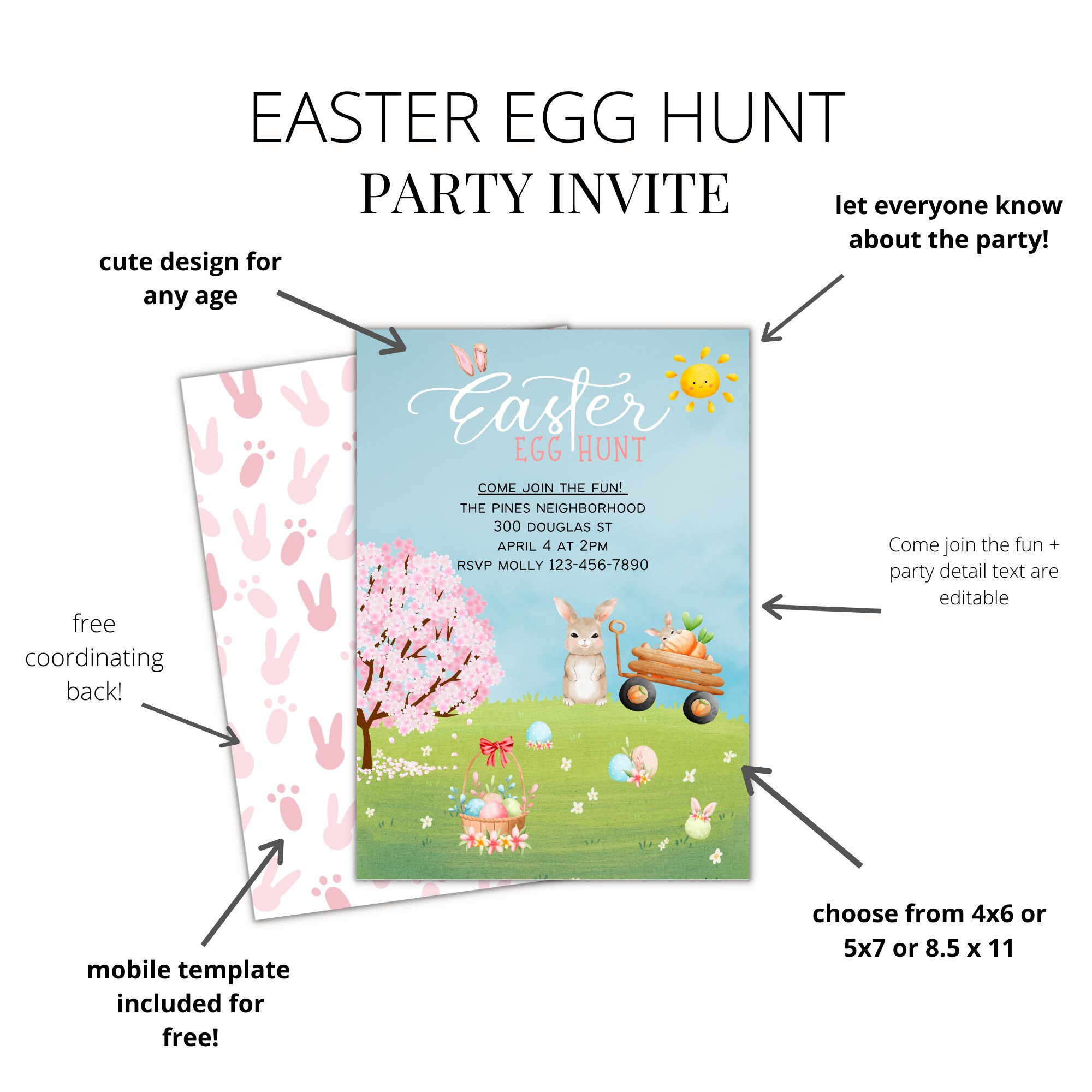 Easter Egg Hunt Party Invitation Template Instant Digital Download ...
