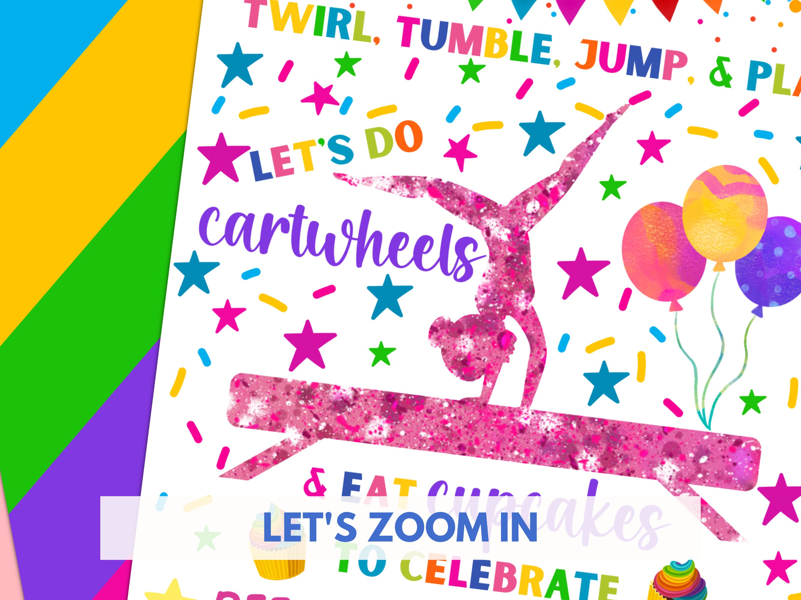 Gymnastics Birthday Invitation Template Instant Digital Download