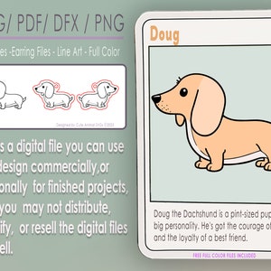 Dachshund cute animal SVG Earrings Download dxf jewelry sticker PDF Glowforge Cricut Cut file PNG T-Shirt color weiner dog