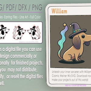 Dachshund Wizard cute animal SVG Earrings Download dxf jewelry sticker PDF Glowforge Cricut Cut file PNG T-Shirt color weiner dog
