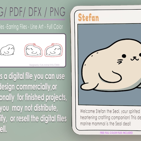 Seal cute animal SVG Earrings stud earrings Download dxf jewelry sticker PDF Glowforge Cricut Cut file PNG T-Shirt color